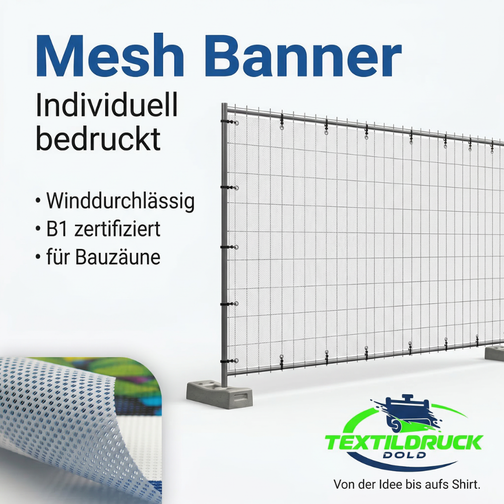 Bauzaunbanner Mesh drucken lassen – 340x173 cm, winddurchlässig, B1-zertifiziert