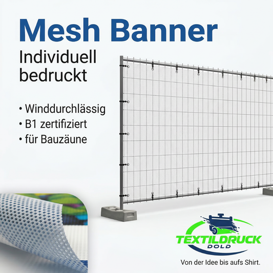 Bauzaunbanner Mesh drucken lassen – 340x173 cm, winddurchlässig, B1-zertifiziert