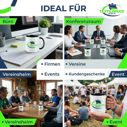 Werbetassen mit Logo bedrucken – Keramiktasse 325 ml spülmaschinenfest | Firmen & Vereine ab 10 Stück