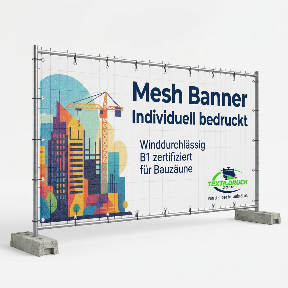Bauzaunbanner Mesh drucken lassen – 340x173 cm, winddurchlässig, B1-zertifiziert