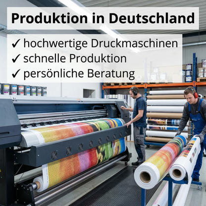 Bauzaunbanner Mesh drucken lassen – 340x173 cm, winddurchlässig, B1-zertifiziert