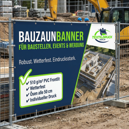 Bauzaunbanner PVC 340 × 173 cm – 510 g Frontlit, B1-zertifiziert & individuell bedruckt