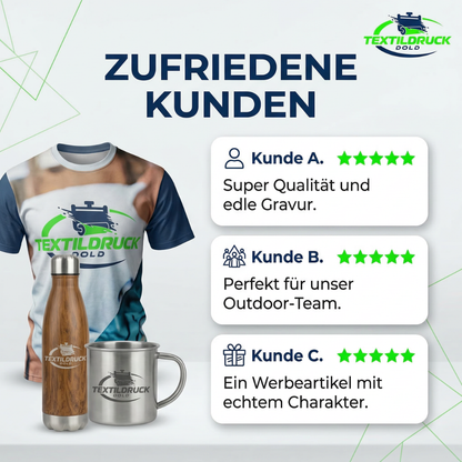 Retro Emaille Tasse mit Logo – robuster Campingbecher 300 ml | Gravur für Firmen & Vereine