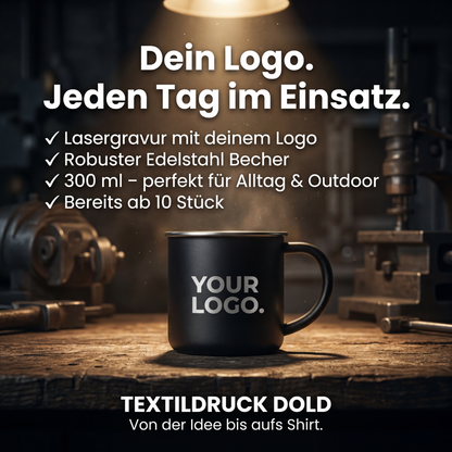 Premium Edelstahl Becher mit Logo – Recycling Metall Tasse 300 ml | Lasergravur ab 10 Stück