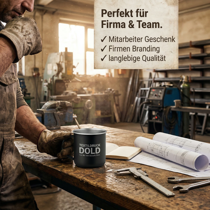 Premium Edelstahl Becher mit Logo – Recycling Metall Tasse 300 ml | Lasergravur ab 10 Stück