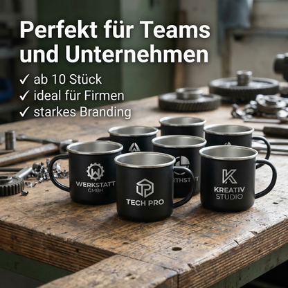 Premium Edelstahl Becher mit Logo – Recycling Metall Tasse 300 ml | Lasergravur ab 10 Stück